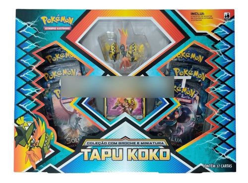 Box Pokémon Tapu Koko Broche E Miniatura 37 Cartas - Copag